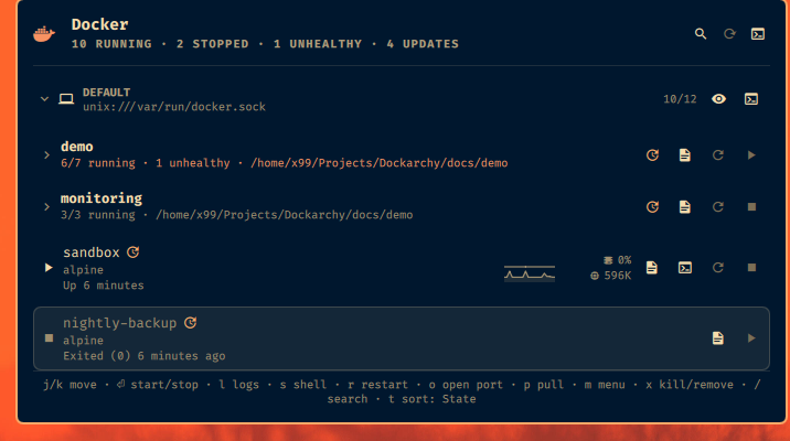 The panel with both Compose projects folded and two standalone containers